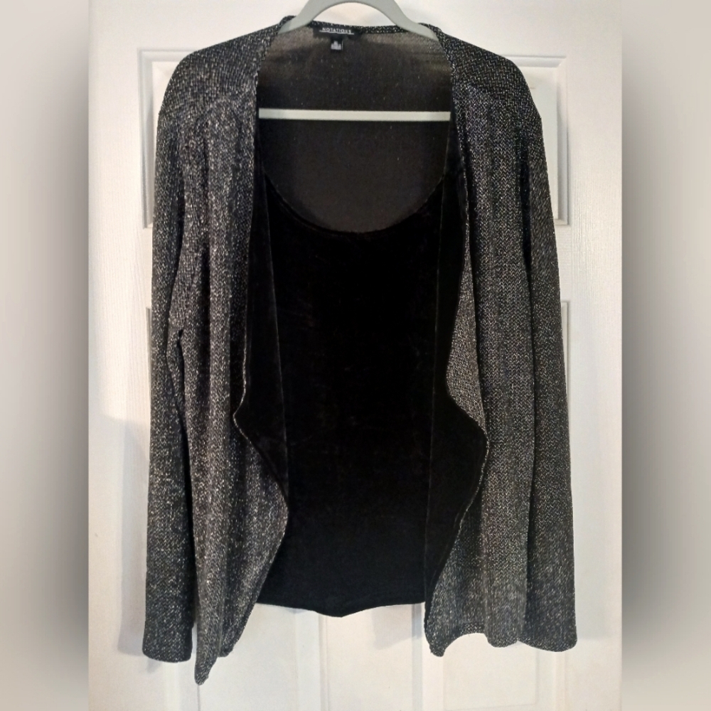 Notations Women's Long Sleeve Cascading Cardigan With Black Cami Attached XL